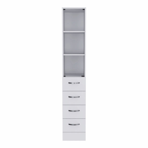 Homeroots White Bathroom Storage Cabinet With Glass Door And Sliding Drawers  Particle Board 473310