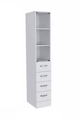 Homeroots White Bathroom Storage Cabinet With Glass Door And Sliding Drawers  Particle Board 473310