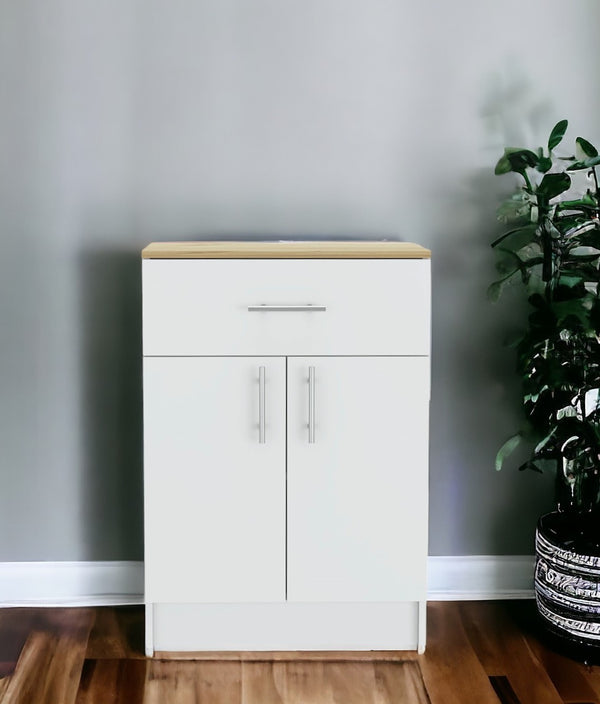 Homeroots 34" Light Oak And White Pantry Cabinet  Manufactured Wood 473313