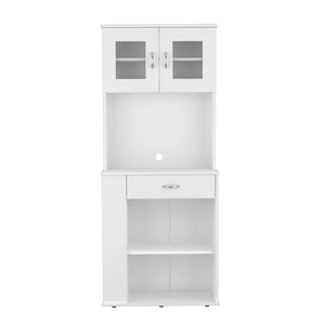 Homeroots 67" White Pantry Cabinet With Two Door Panels And Side Open Shelves  Particle Board 473314