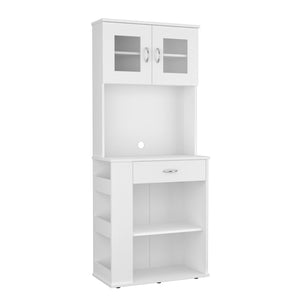 Homeroots 67" White Pantry Cabinet With Two Door Panels And Side Open Shelves  Particle Board 473314