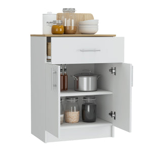 English Elm Oxford Melamine Pantry Cabinet with Drawer and Double Doors, Compact 23.6"W x 33.5"H Storage Solution B128P148780