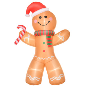 English Elm Homcom 8Ft Inflatable Gingerbread Man With Candy Cane – Led Lights For Festive Outdoor Décor! W2225P249966