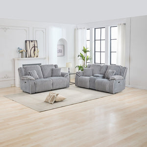 English Elm M079 Power Reclining Sofa & Loveseat Set In Soft Grey Fabric - Ultimate Comfort & Tech Features W1805S00105
