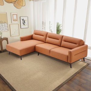 English Elm Ashcroft Furniture - Ella L-Shaped Cognac Pu Leather Sectional Couch - Mid-Century Modern Design For Stylish Comfort B183S00109
