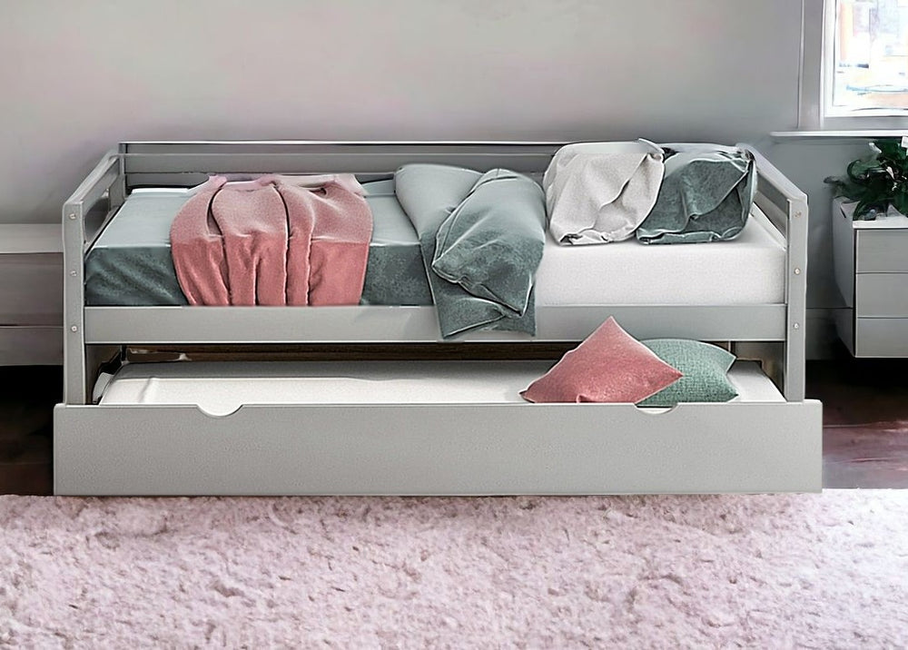 Homeroots Gray Wood Twin Bed Frame With Trundle  Manufactured Wood 473455