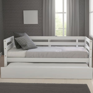 Homeroots White Wood Twin Bed Frame With Trundle  Manufactured Wood 473456