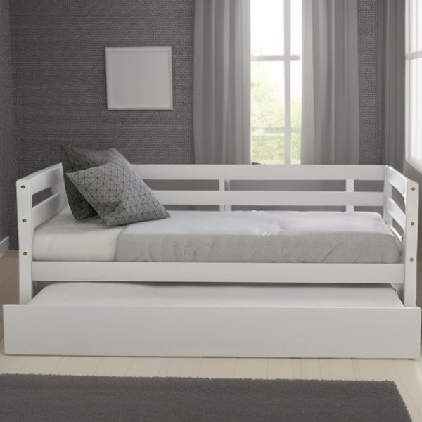 Homeroots White Wood Twin Bed Frame With Trundle  Manufactured Wood 473456