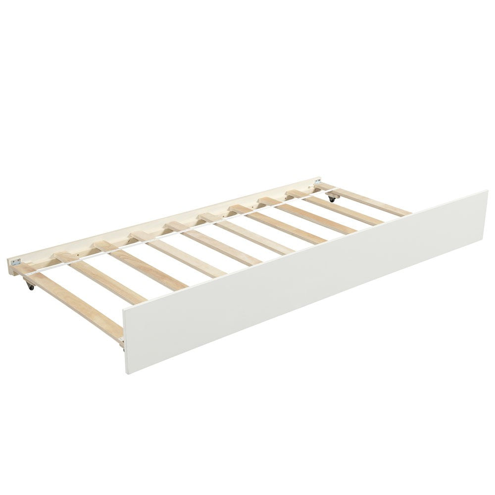 Homeroots White Wood Twin Bed Frame With Trundle  Manufactured Wood 473456