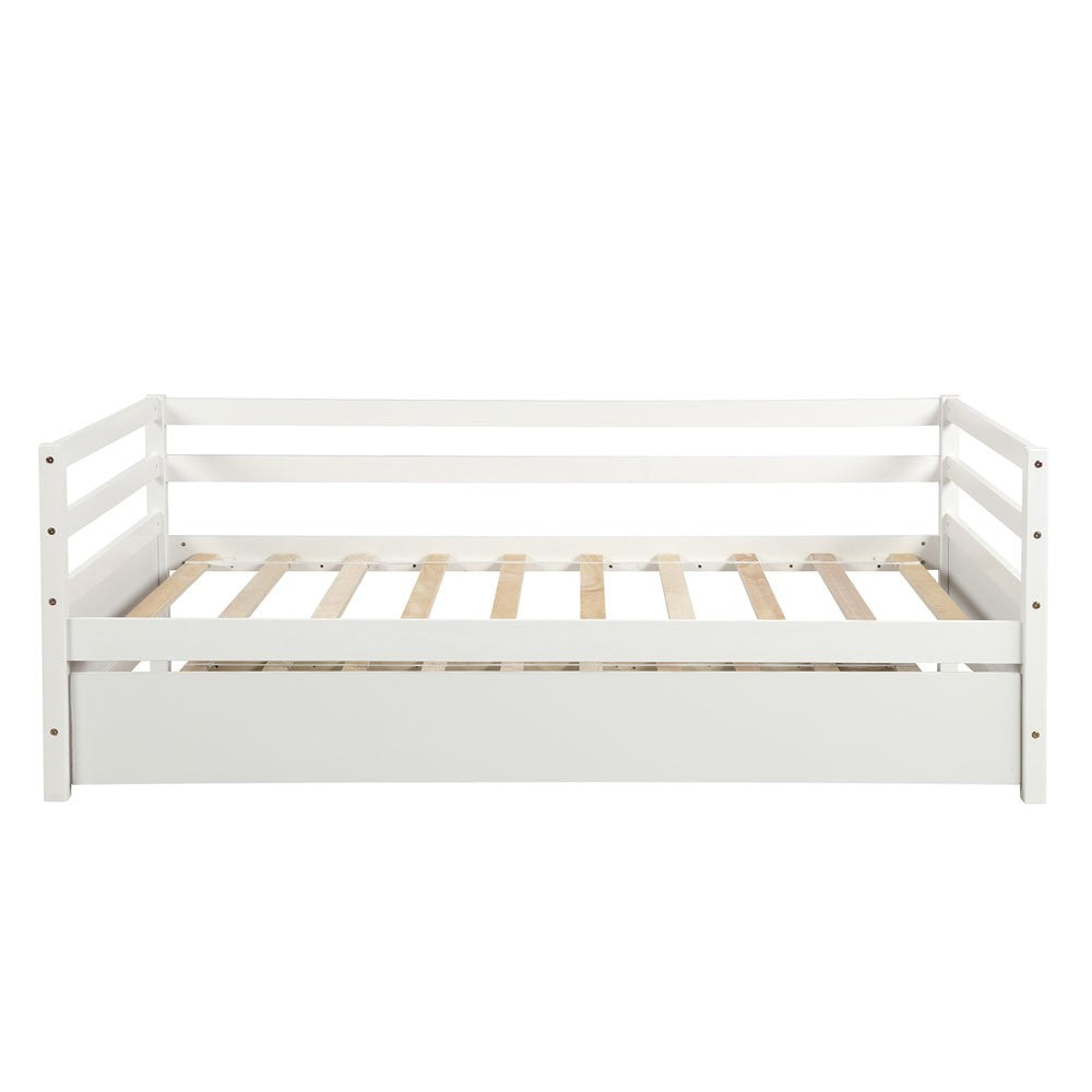 Homeroots White Wood Twin Bed Frame With Trundle  Manufactured Wood 473456