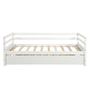 Homeroots White Wood Twin Bed Frame With Trundle  Manufactured Wood 473456