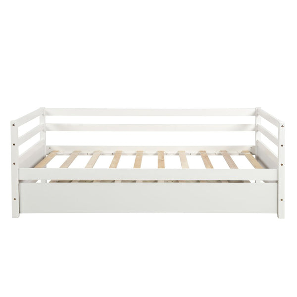 Homeroots White Wood Twin Bed Frame With Trundle  Manufactured Wood 473456