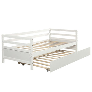Homeroots White Wood Twin Bed Frame With Trundle  Manufactured Wood 473456
