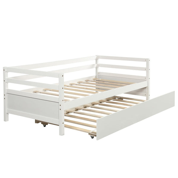 Homeroots White Wood Twin Bed Frame With Trundle  Manufactured Wood 473456