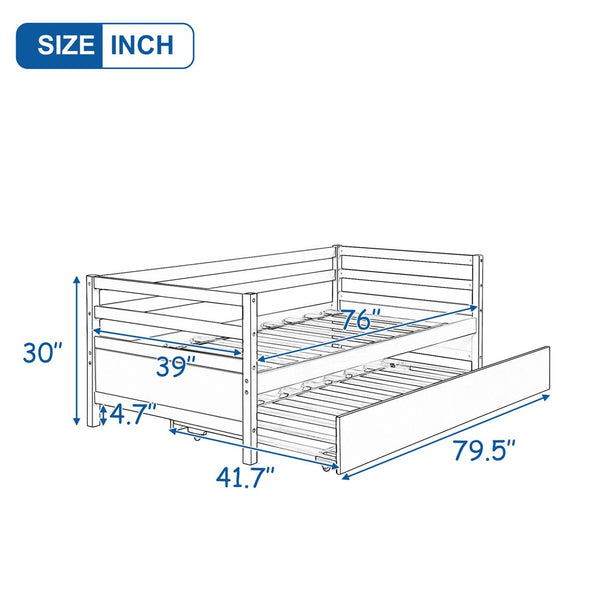 Homeroots White Wood Twin Bed Frame With Trundle  Manufactured Wood 473456