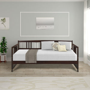 Homeroots White Wood Twin Bed Frame  Solid + Manufactured Wood 473463