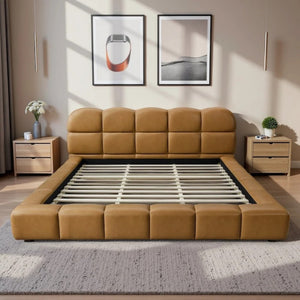 English Elm Roswell Vegan Leather King Platform Bed Biscuit Tufted Headboard Modern Bedroom B183S00211