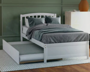 Homeroots White Wood Twin Bed Frame With Trundle  Manufactured Wood 473474