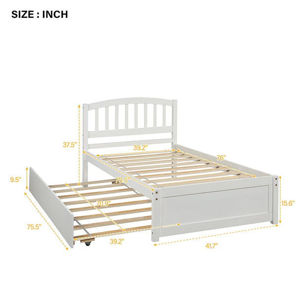 Homeroots White Wood Twin Bed Frame With Trundle  Manufactured Wood 473474