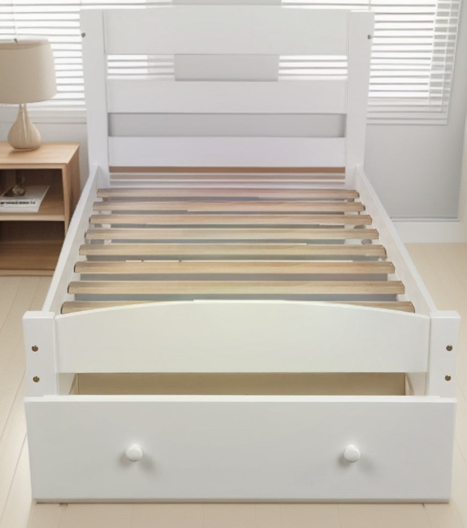 Homeroots White Wood Twin Bed Frame  Manufactured Wood 473476