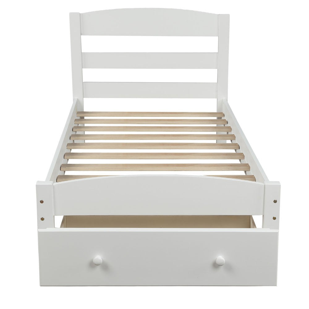 Homeroots White Wood Twin Bed Frame  Manufactured Wood 473476