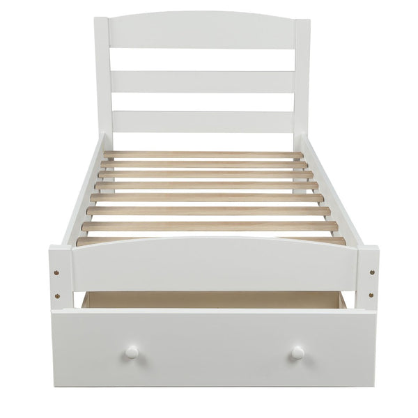 Homeroots White Wood Twin Bed Frame  Manufactured Wood 473476