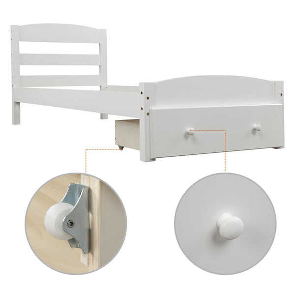 Homeroots White Wood Twin Bed Frame  Manufactured Wood 473476