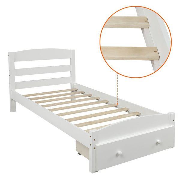 Homeroots White Wood Twin Bed Frame  Manufactured Wood 473476