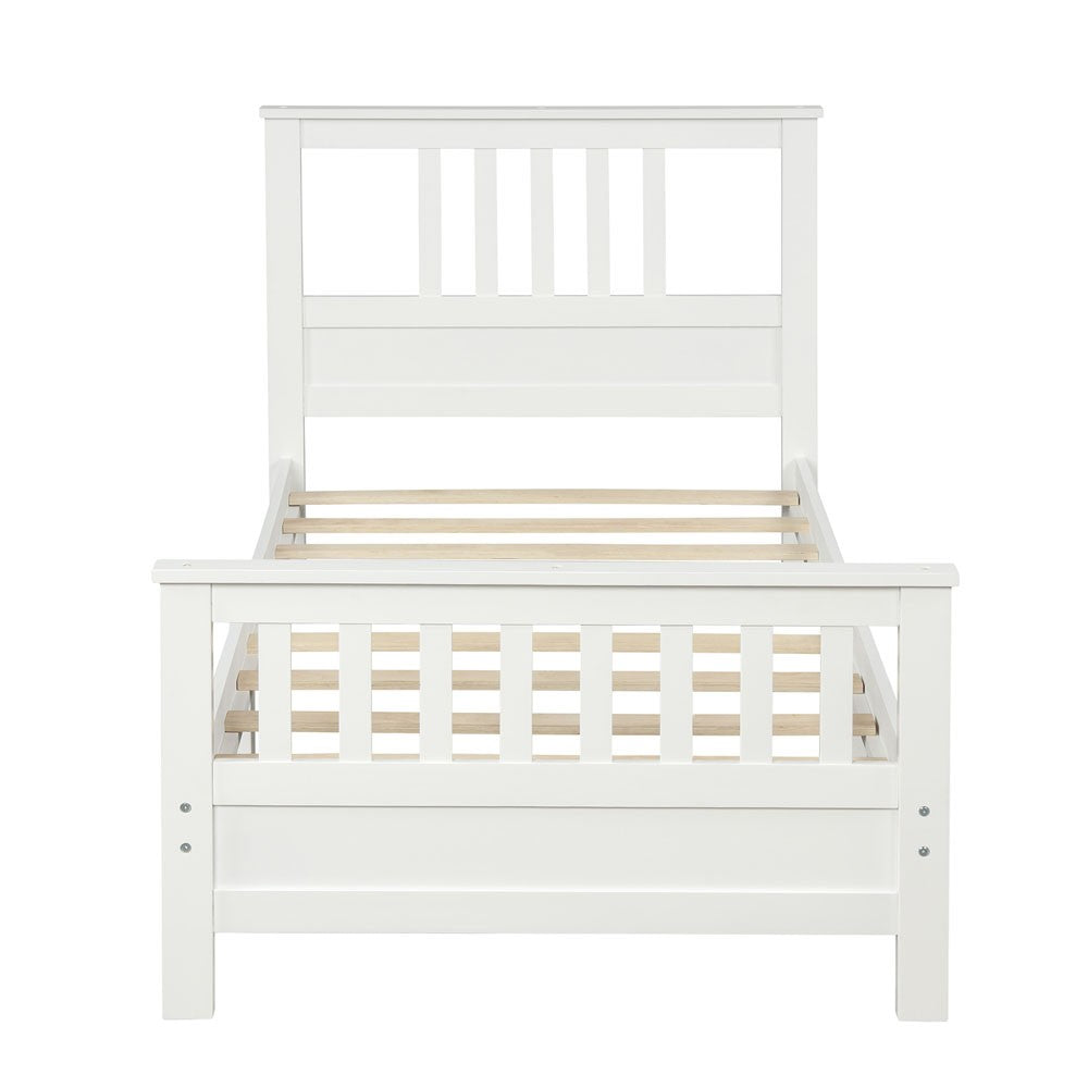 Homeroots White Wood Twin Bed Frame  Manufactured Wood 473485