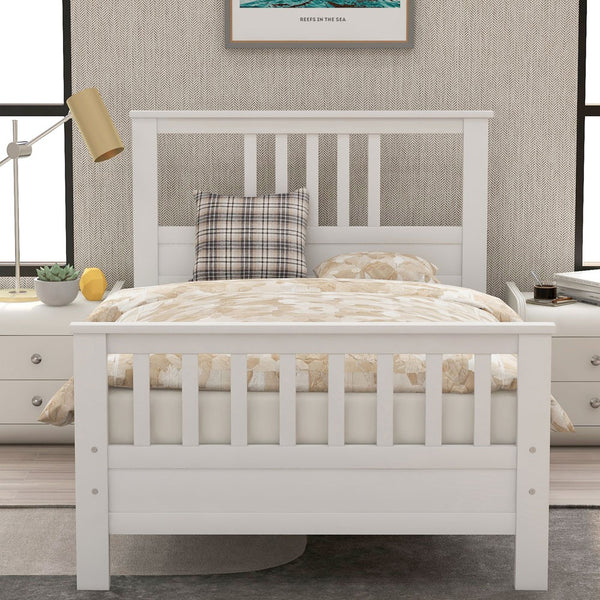 Homeroots White Wood Twin Bed Frame  Manufactured Wood 473485