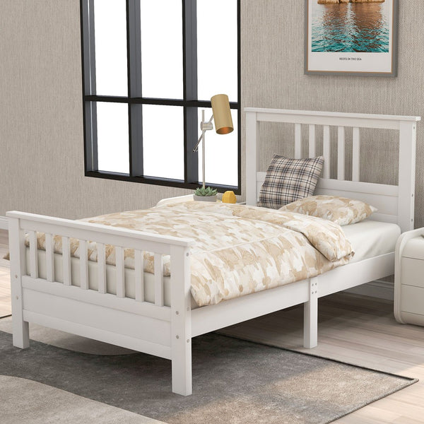 Homeroots White Wood Twin Bed Frame  Manufactured Wood 473485