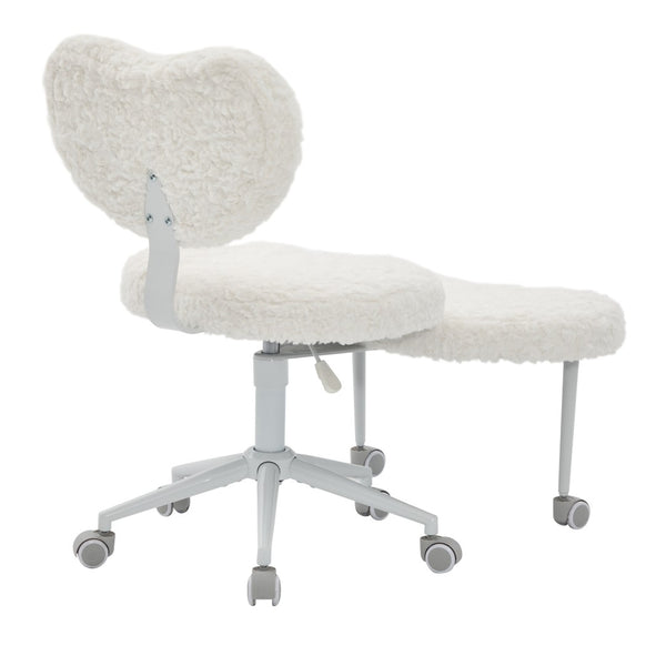 English Elm Artificial Rabbit Hair Cross Legged Desk Chair with Lumbar Support and Swivel Footrest Beige W1143P403571