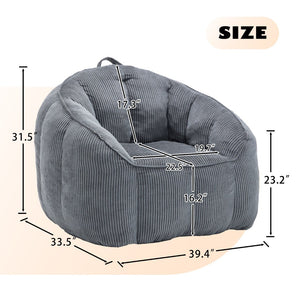 English Elm Giant Corduroy Bean Bag with Armrests Shredded Foam Lounge Chair for Living Room Dark Gray W2200P442623