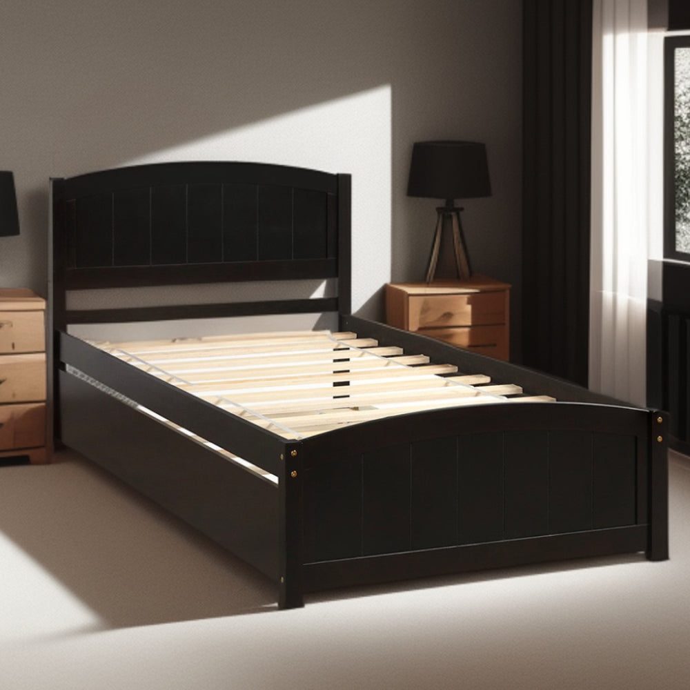 Homeroots Espresso Wood Twin Bed Frame With Trundle  Manufactured Wood 473503