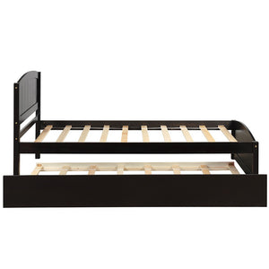 Homeroots Espresso Wood Twin Bed Frame With Trundle  Manufactured Wood 473503