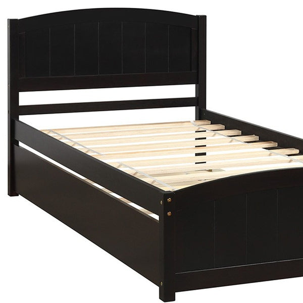 Homeroots Espresso Wood Twin Bed Frame With Trundle  Manufactured Wood 473503