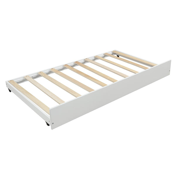 Homeroots White Wood Twin Canopy Bed Frame With Trundle  Manufactured Wood 473523