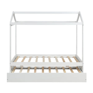 Homeroots White Wood Twin Canopy Bed Frame With Trundle  Manufactured Wood 473523
