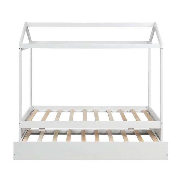 Homeroots White Wood Twin Canopy Bed Frame With Trundle  Manufactured Wood 473523