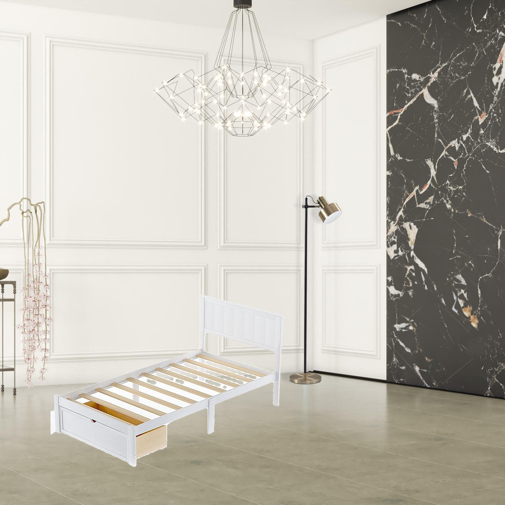 Homeroots White Wood Twin Bed Frame  Manufactured Wood 473525