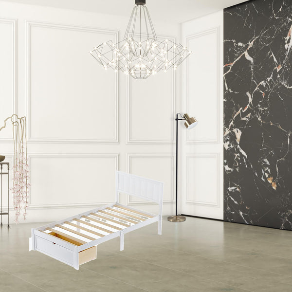 Homeroots White Wood Twin Bed Frame  Manufactured Wood 473525