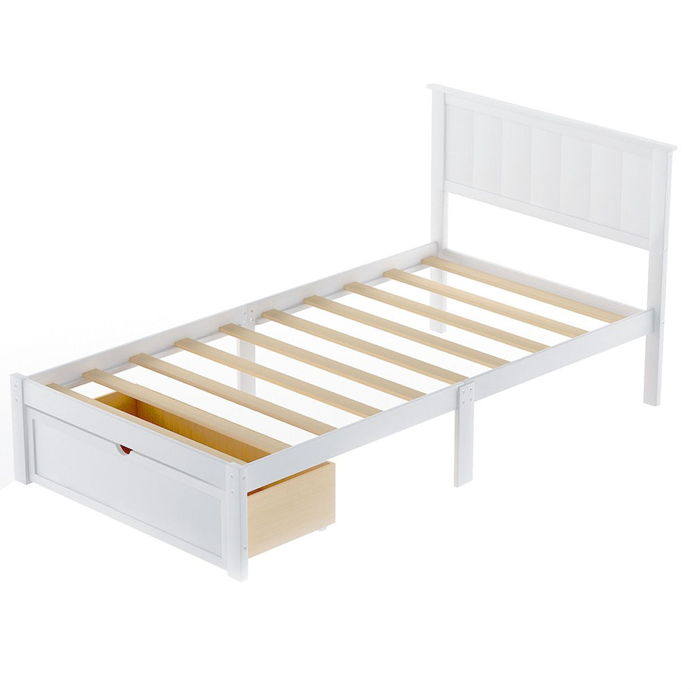 Homeroots White Wood Twin Bed Frame  Manufactured Wood 473525
