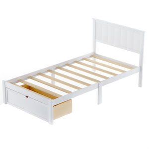 Homeroots White Wood Twin Bed Frame  Manufactured Wood 473525
