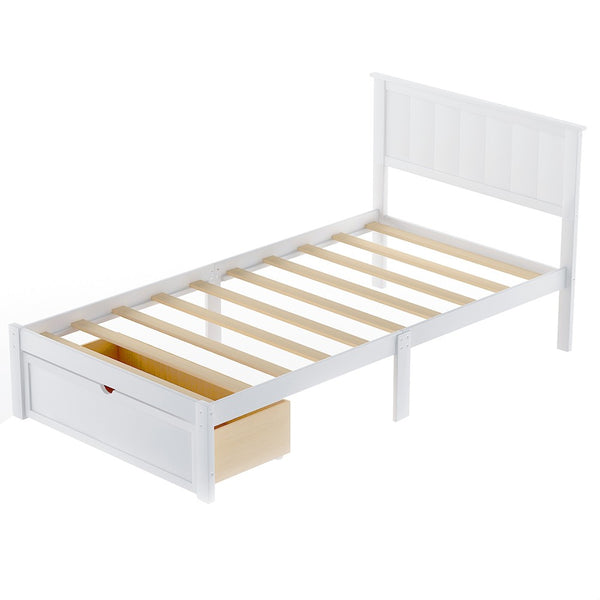 Homeroots White Wood Twin Bed Frame  Manufactured Wood 473525