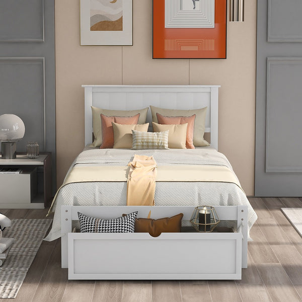 Homeroots White Wood Twin Bed Frame  Manufactured Wood 473525