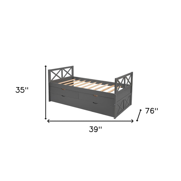 Homeroots Gray Wood Twin Bed Frame With Trundle  Manufactured Wood 473535