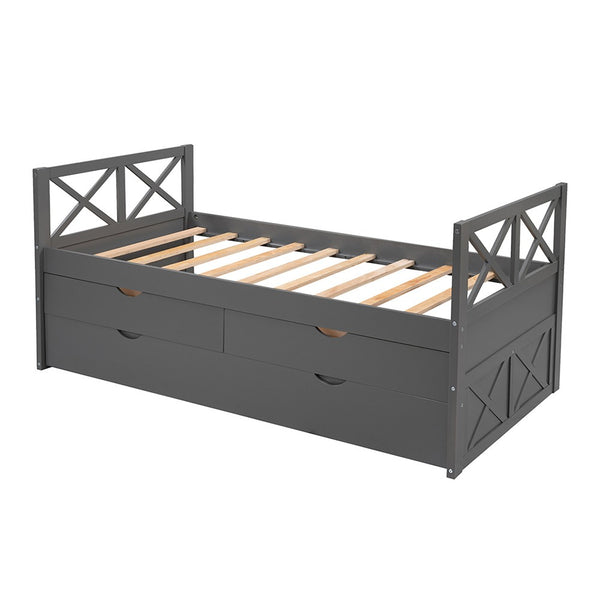 Homeroots Gray Wood Twin Bed Frame With Trundle  Manufactured Wood 473535