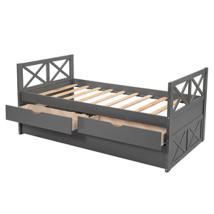 Homeroots Gray Wood Twin Bed Frame With Trundle  Manufactured Wood 473535