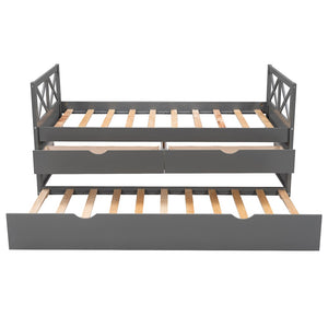 Homeroots Gray Wood Twin Bed Frame With Trundle  Manufactured Wood 473535
