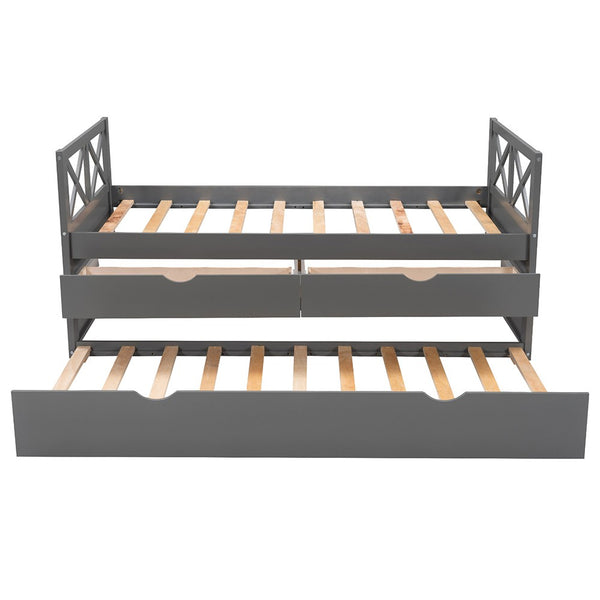 Homeroots Gray Wood Twin Bed Frame With Trundle  Manufactured Wood 473535
